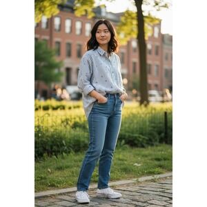 Madewell Womens XL Blue White Striped Relaxed Shirt Preppy Cottagecore Coastal